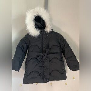SHEIN Gray Puffer Jacket with White Faux Fur Trim